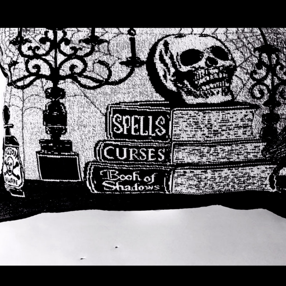 Halloween Skull Pillow Candlelabra Poison Spell Books Black